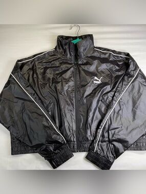 Puma Black Shiny Windbreaker Track Jacket Full Zip Reflective XL